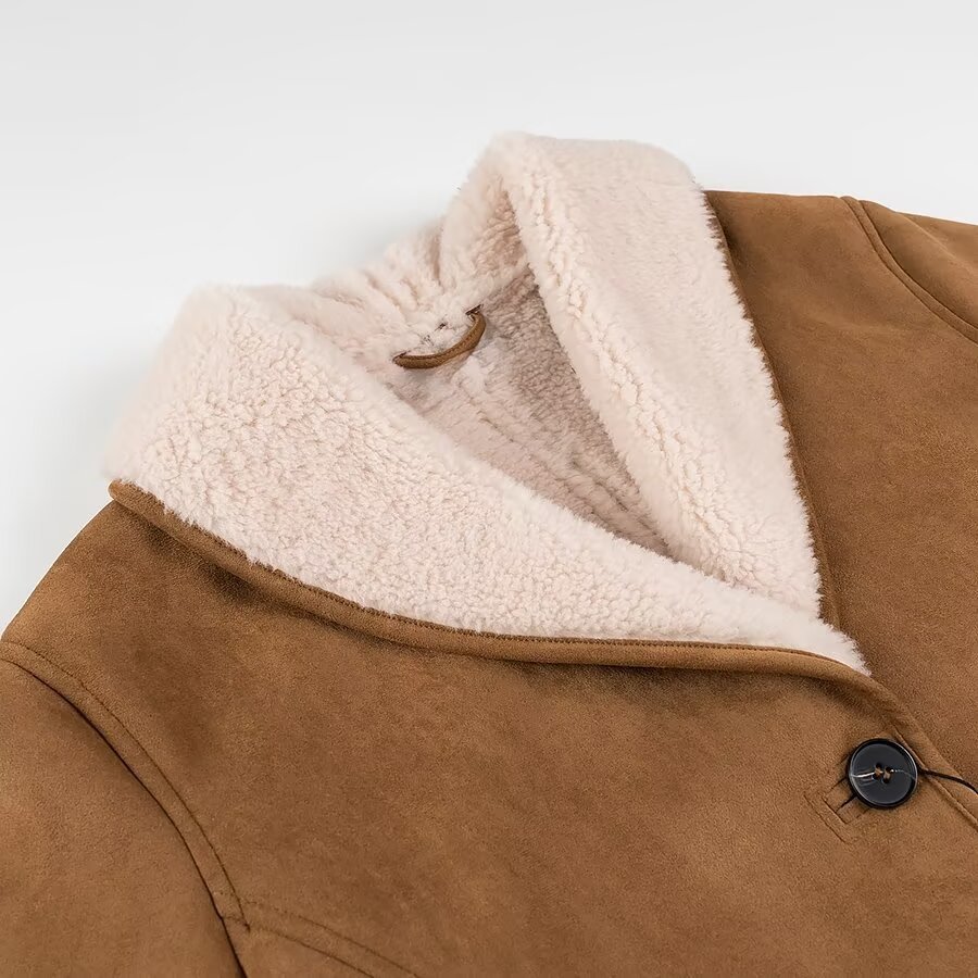 Women's Fur And Leather Overcoat Jacket
