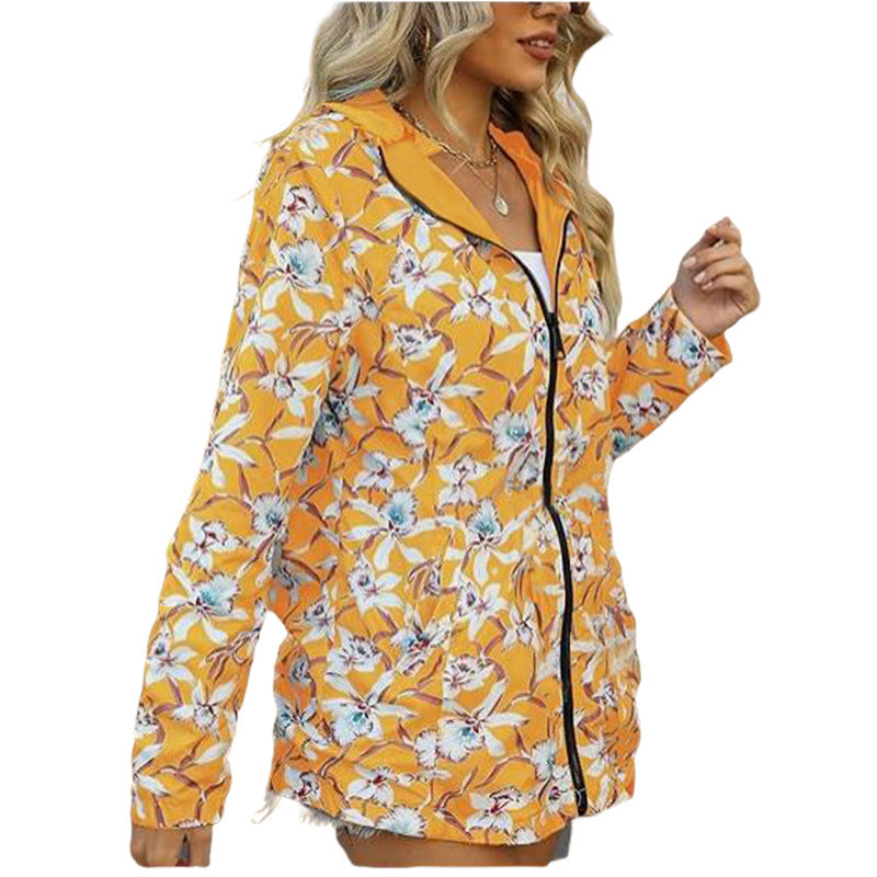 Printed Women's Zipper Windbreaker unique interior