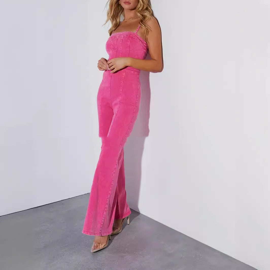 Women's Cotton Denim Slim Fit High-elastic Jumpsuit/2 Colors