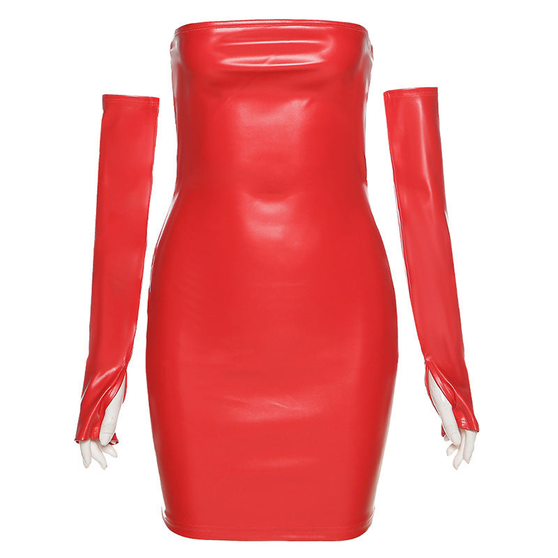 Woman's Nightclub Vinyl Tube Top Dress/3 Colors