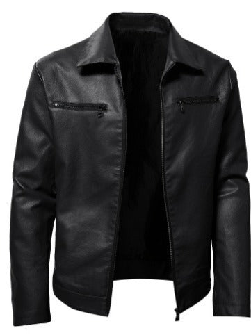 Thermal Zipper Cardigan Pocket Decorative PU Leather Coat