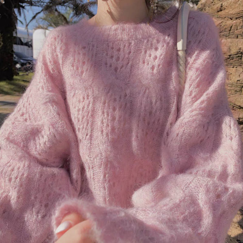 Woman's Mohair Hollow Pullover Sweater/2 Colors