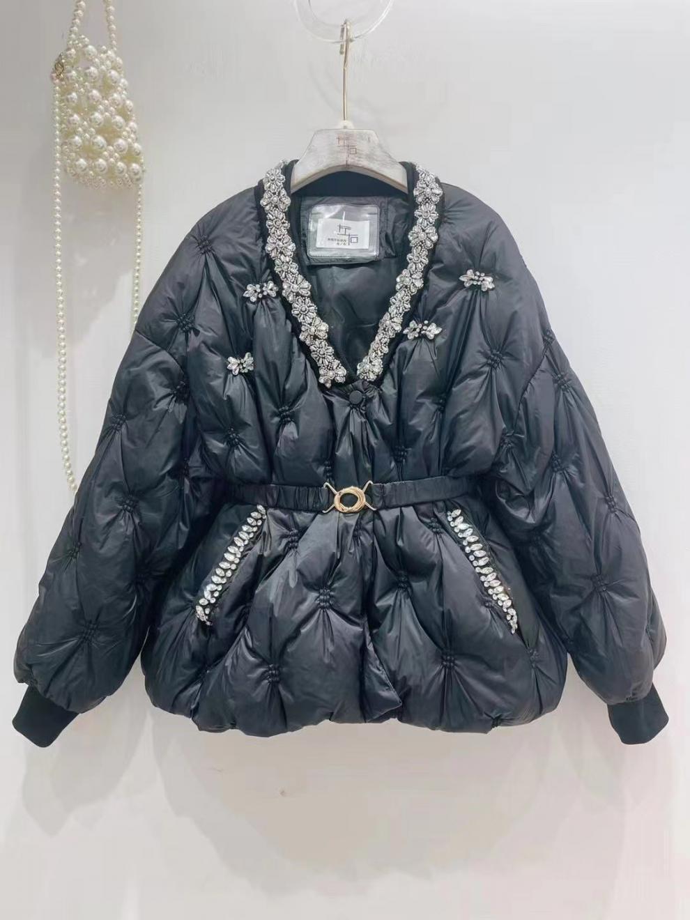 Diamond V Neck Single-breasted All-matching Graceful Waist Down Jacket Coat