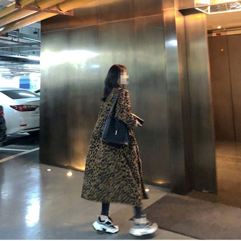 Woman's Mid Length Leopard Print Trench Coat