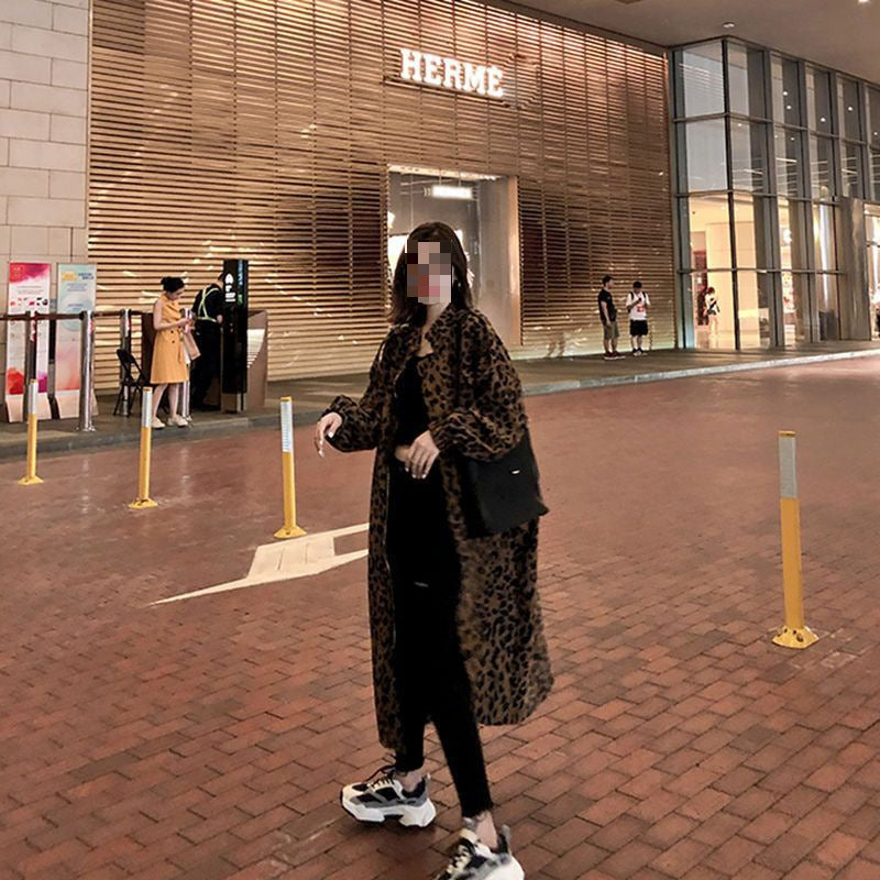 Woman's Mid Length Leopard Print Trench Coat
