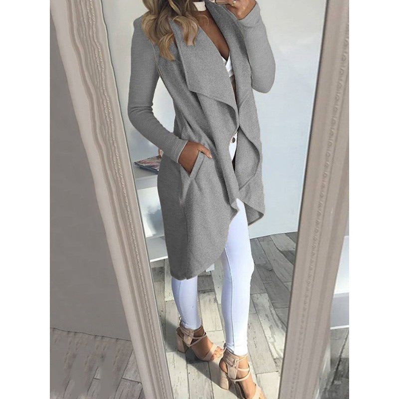 Women' Solid Color Colla Fit Long Trench Coat