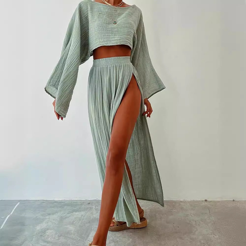 Woman's Cotton Linen Casual Two-piece Set/4 Colors