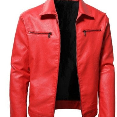 Thermal Zipper Cardigan Pocket Decorative PU Leather Coat