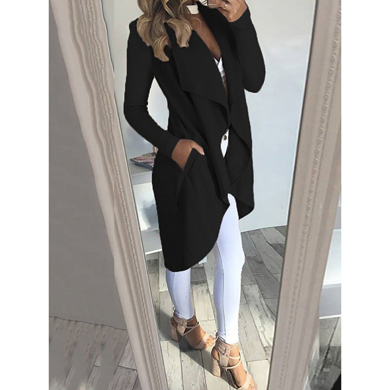 Women' Solid Color Colla Fit Long Trench Coat