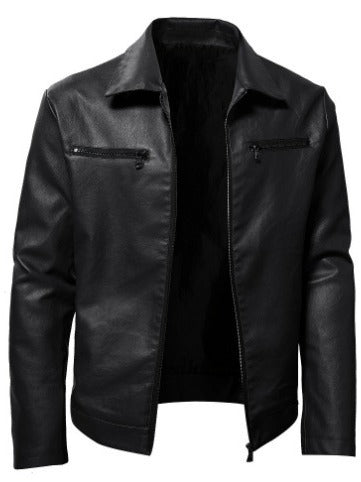 Thermal Zipper Cardigan Pocket Decorative PU Leather Coat