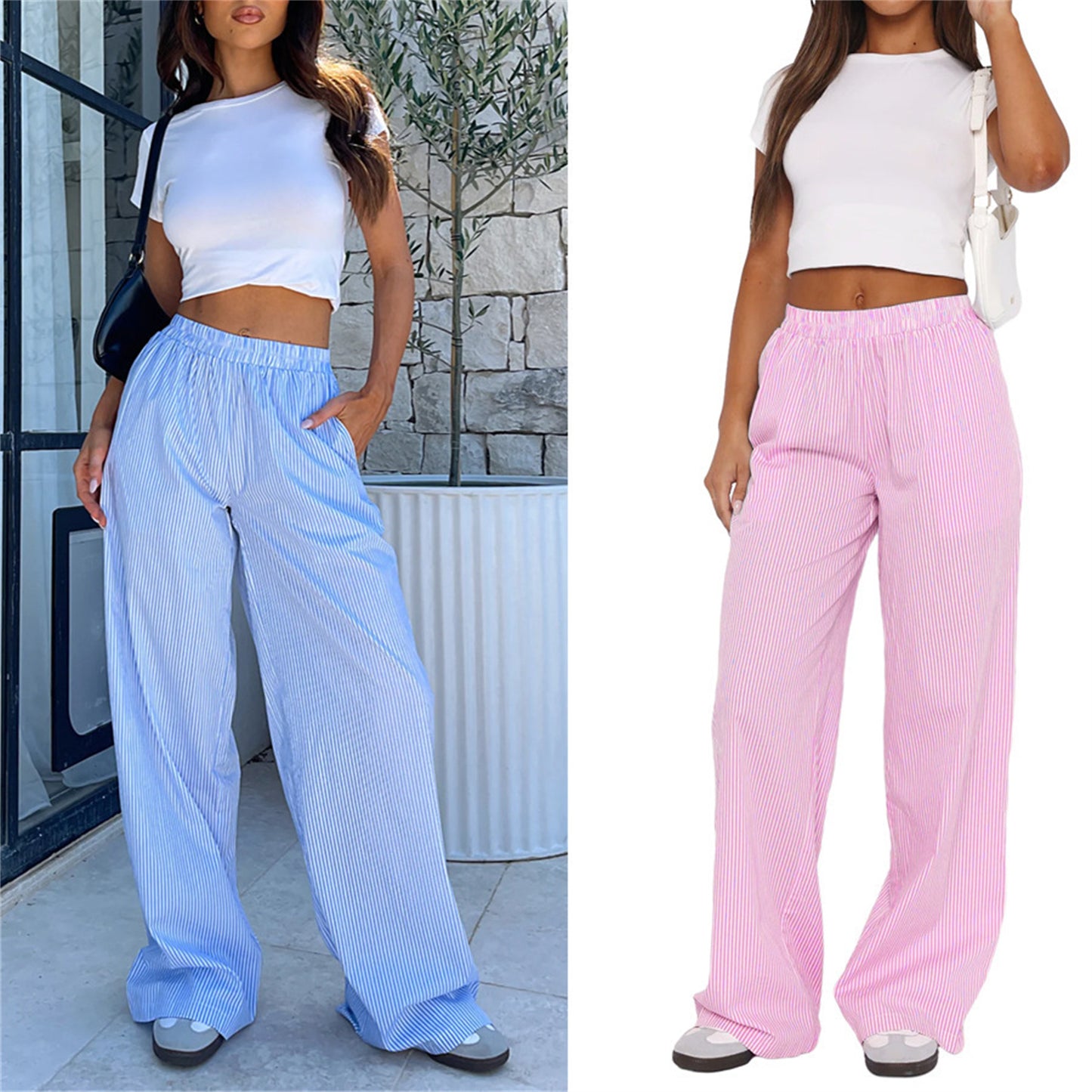 Women's Drawstring Loose High Waist Wide Bottom Pants/5/Colors