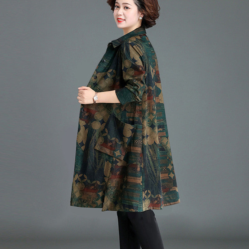 Women's Clothing Spring And Autumn Floral Print Trench Coat