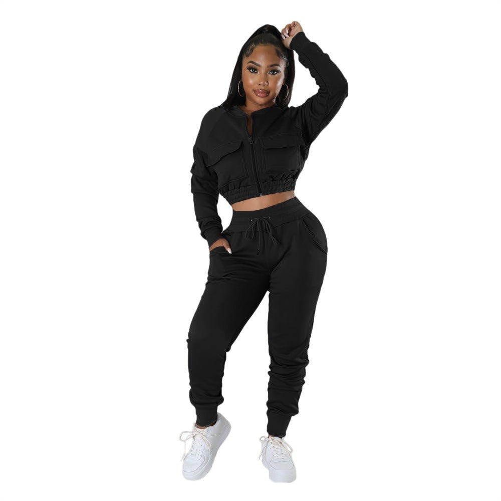 Woman's Cardigan Short Coat/Pants Two-piece Set/4 Colors