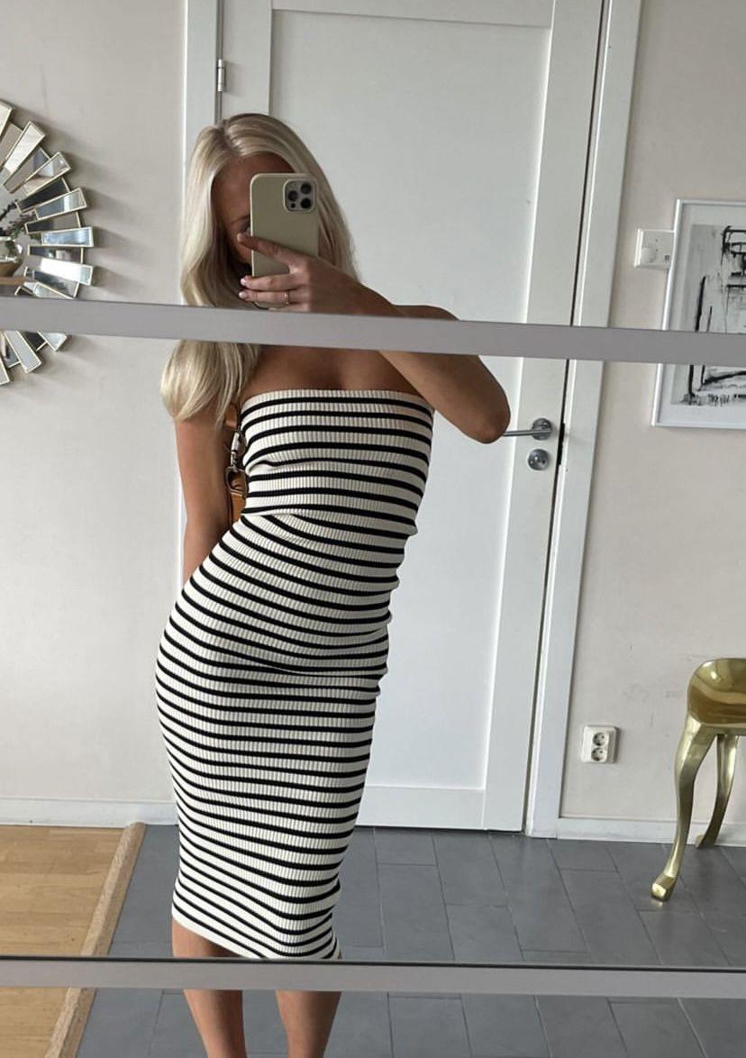 Woman's Fitted Striped Long Tube Top Dress
