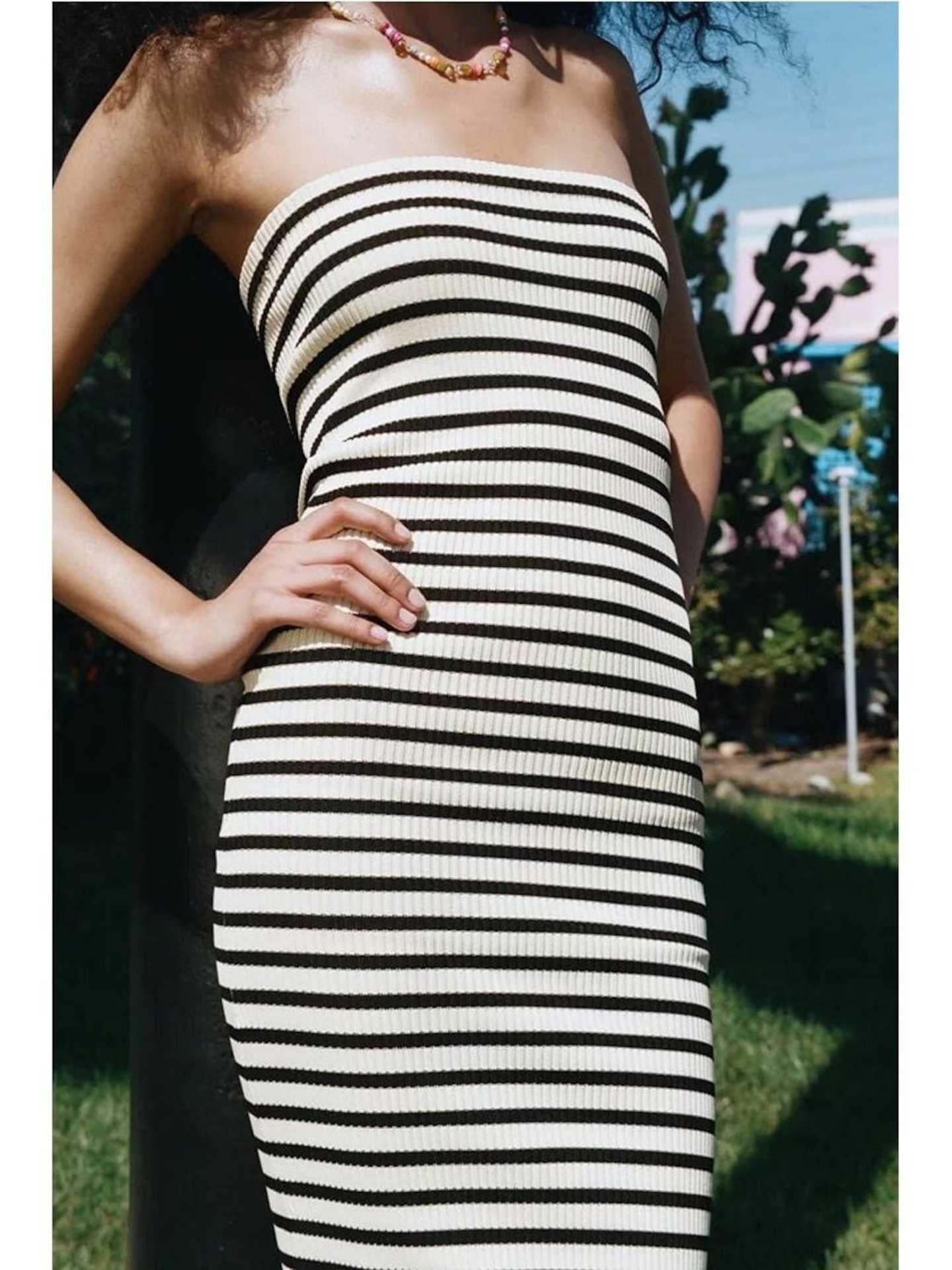 Woman's Fitted Striped Long Tube Top Dress