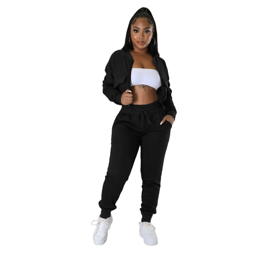 Woman's Cardigan Short Coat/Pants Two-piece Set/4 Colors