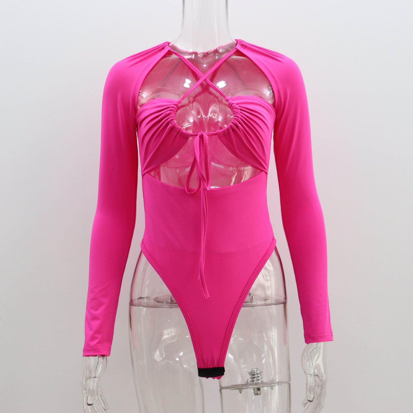 Woman's Cross Tie Long Sleeve Fitted Jumpsuit/4 Colors