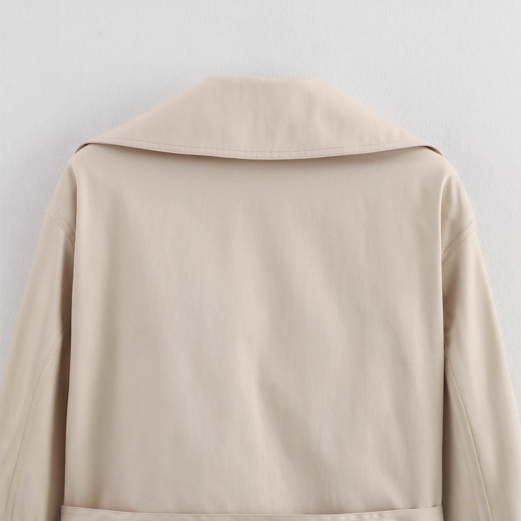 Simple All-matching Short Series Belt Long Sleeve Trench Coat Jacket