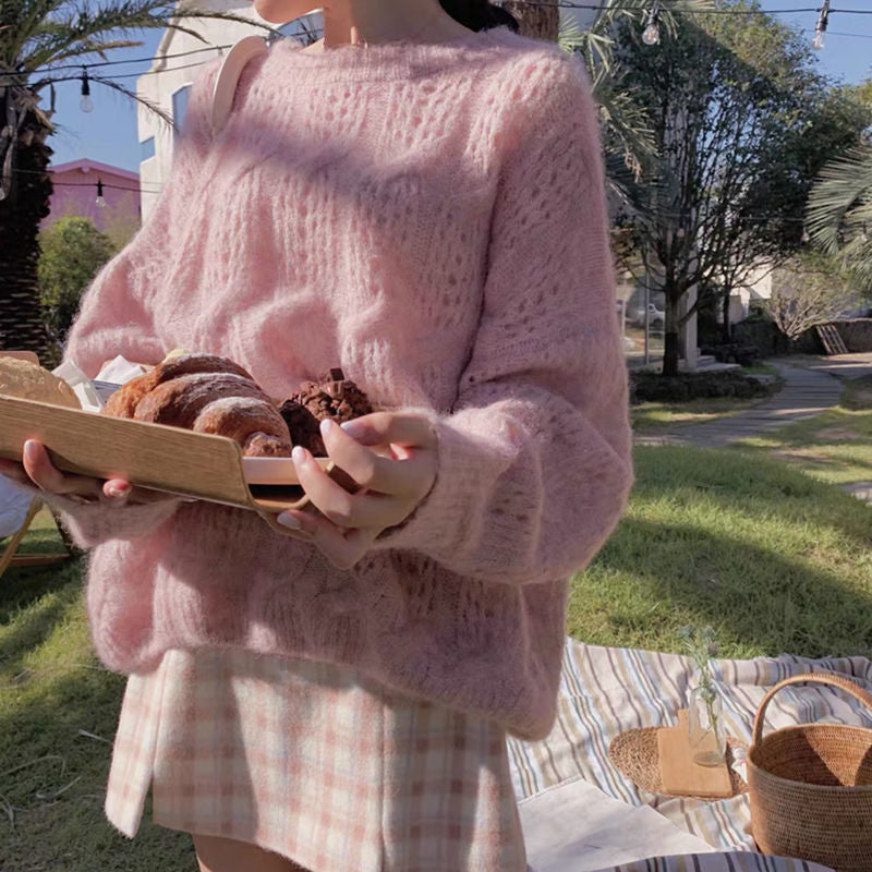 Woman's Mohair Hollow Pullover Sweater/2 Colors