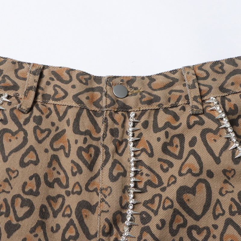 Women's Leopard Printed Denim Flare Jeans