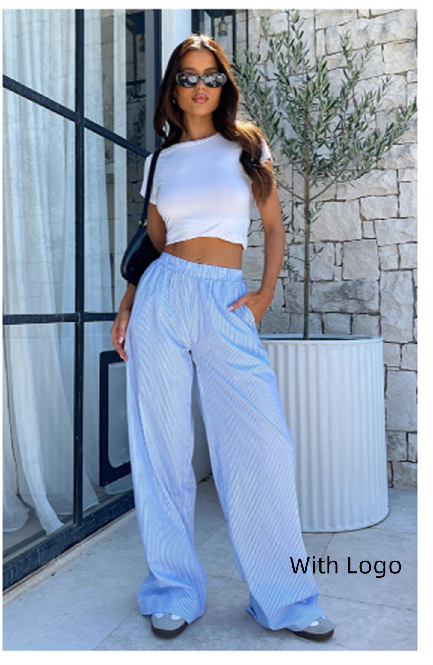 Women's Drawstring Loose High Waist Wide Bottom Pants/5/Colors