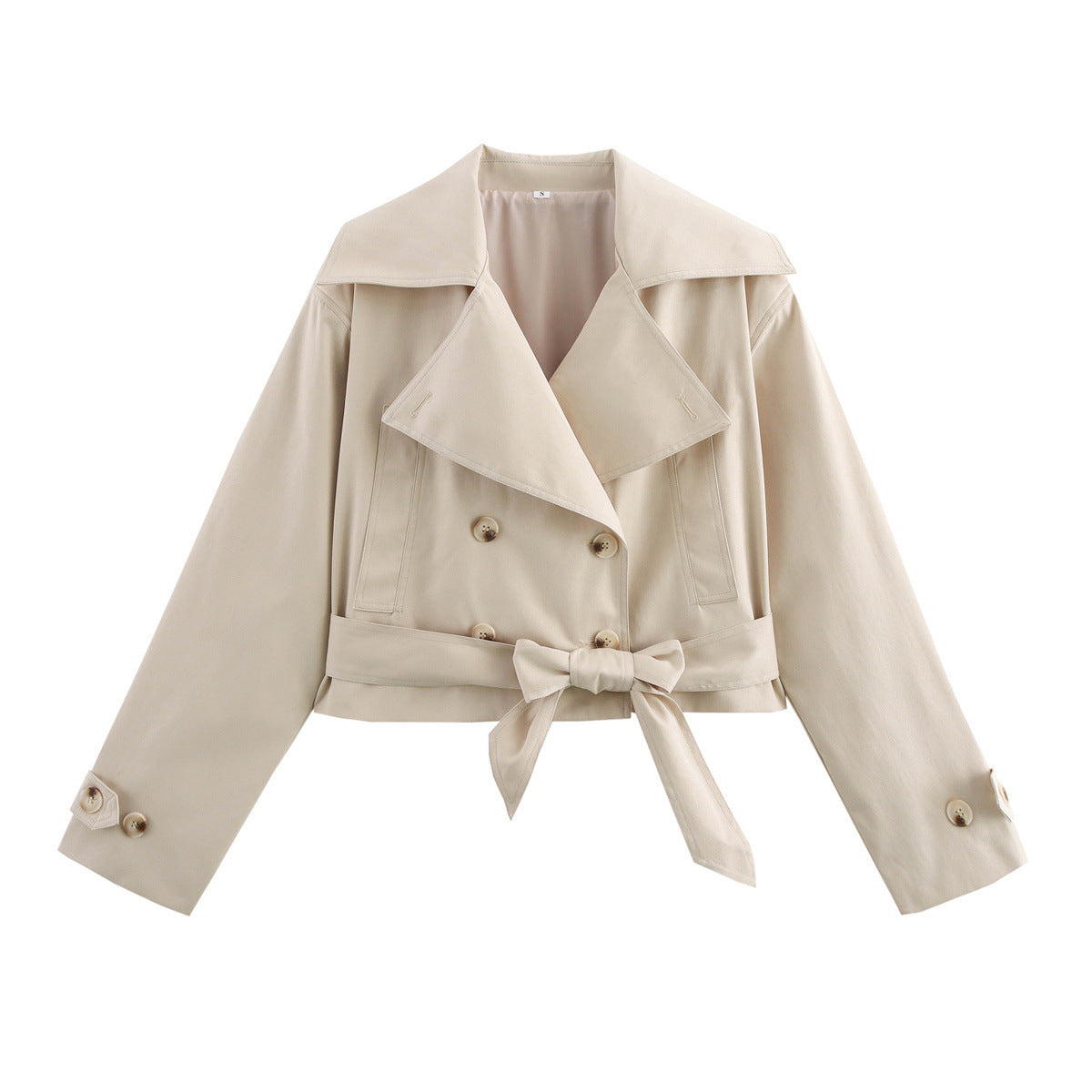 Simple All-matching Short Series Belt Long Sleeve Trench Coat Jacket