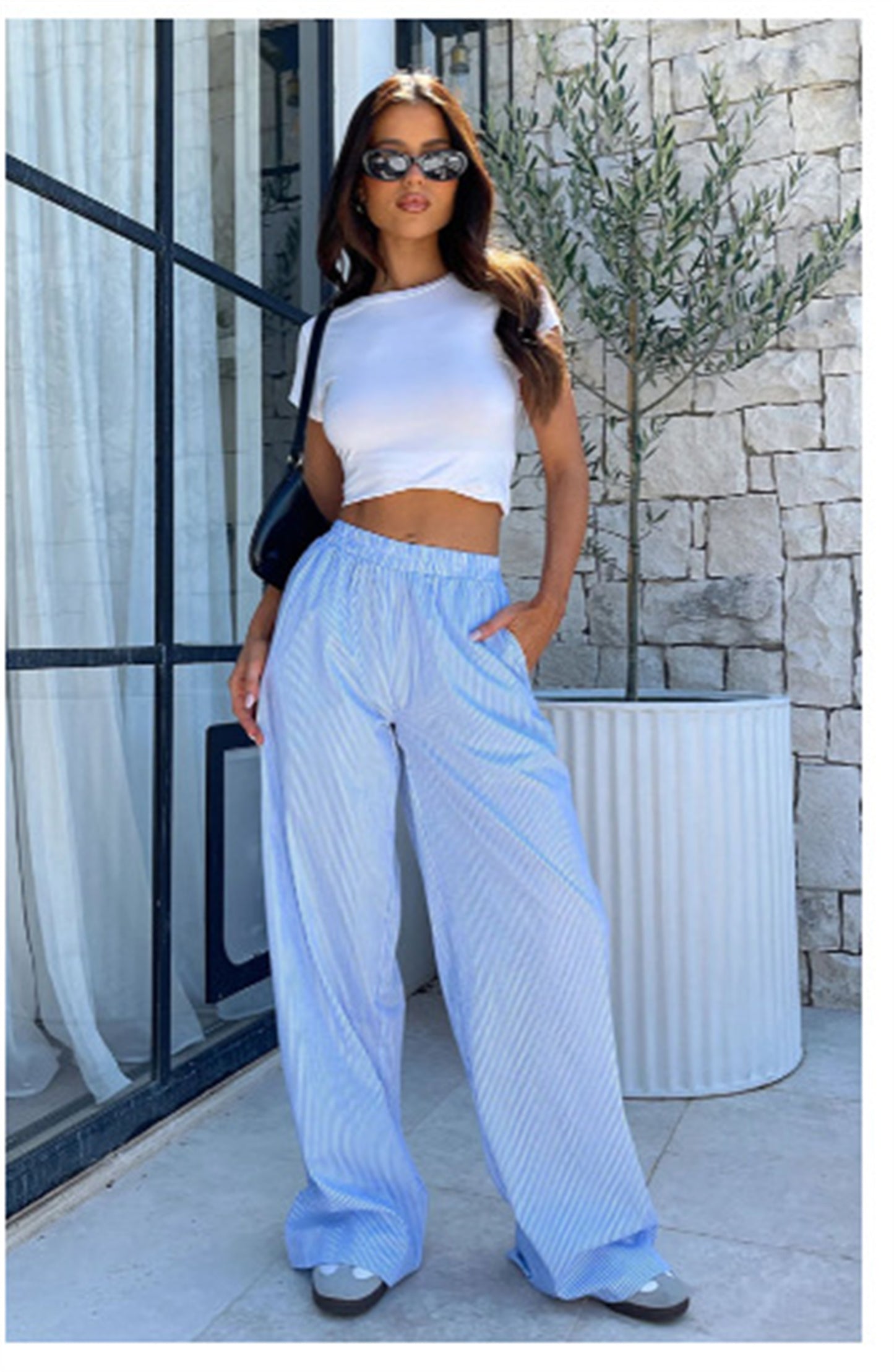Women's Drawstring Loose High Waist Wide Bottom Pants/5/Colors