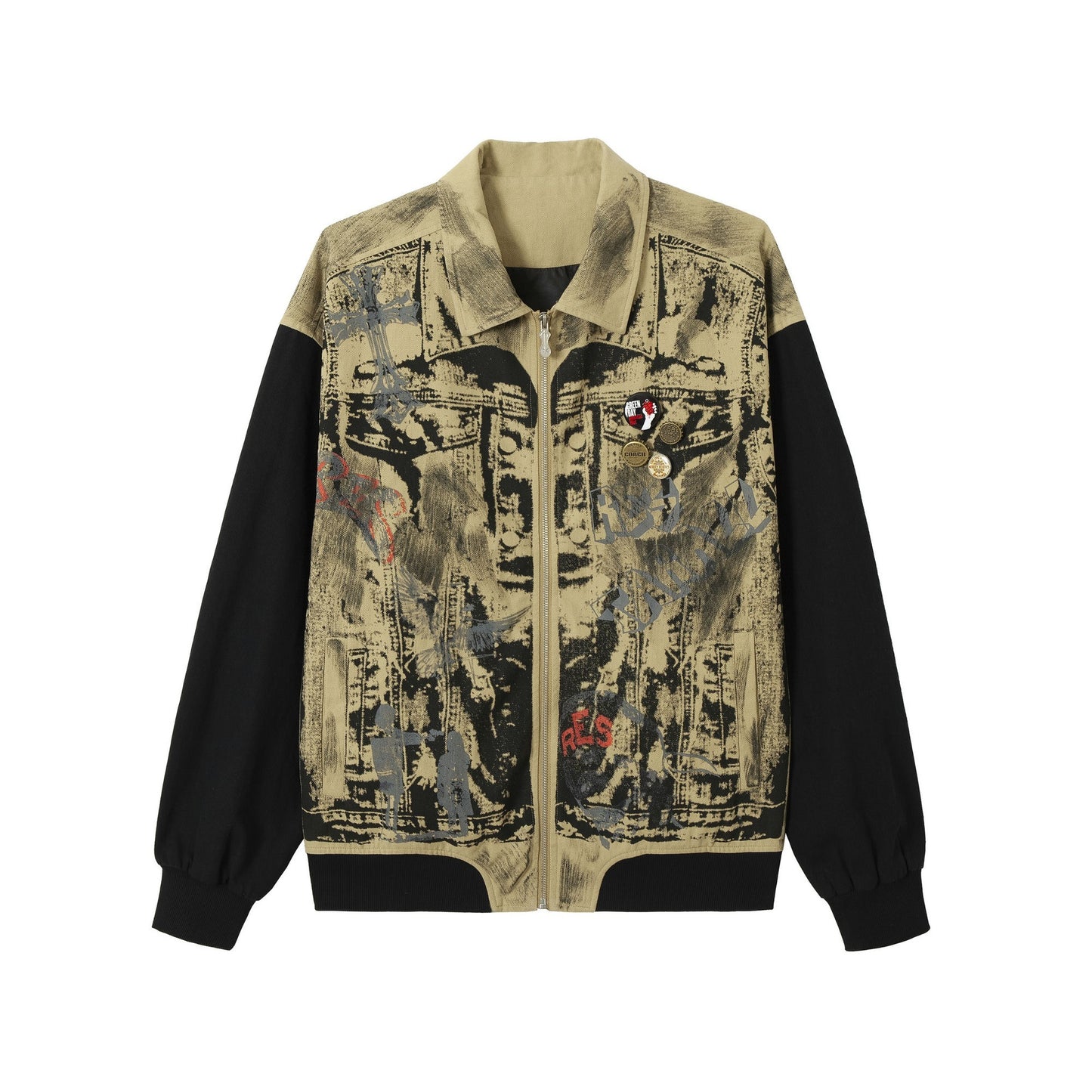 Graffiti And Badge Decoration Stitching Jacket