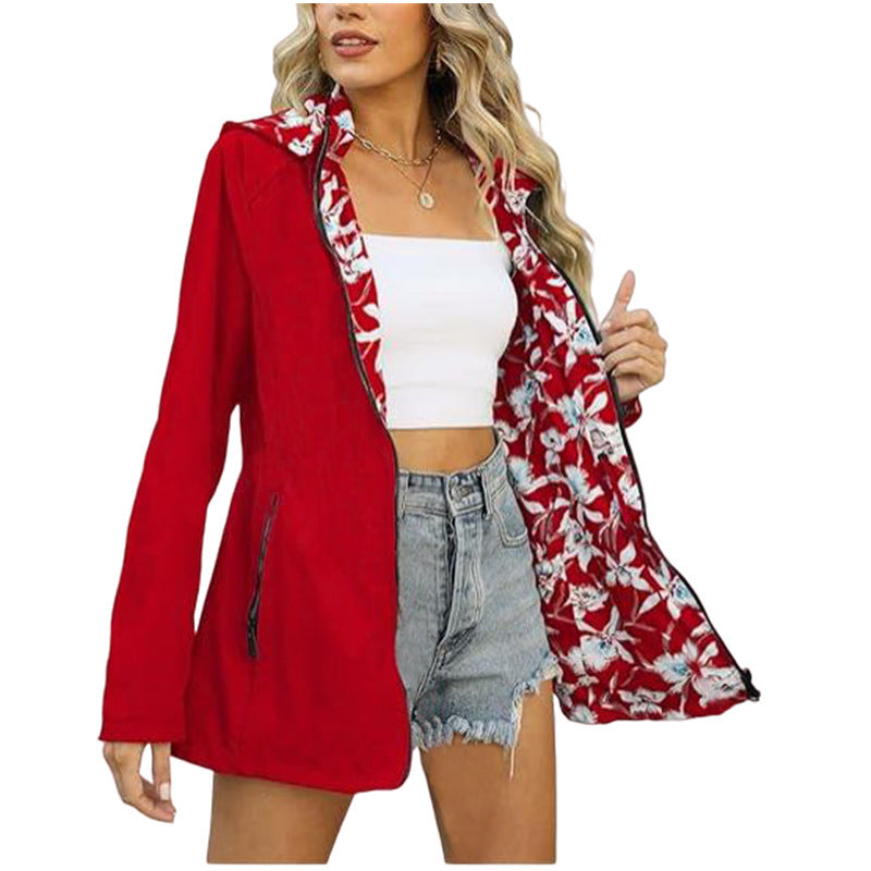 Printed Women's Zipper Windbreaker unique interior