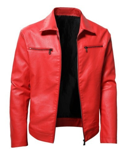 Thermal Zipper Cardigan Pocket Decorative PU Leather Coat