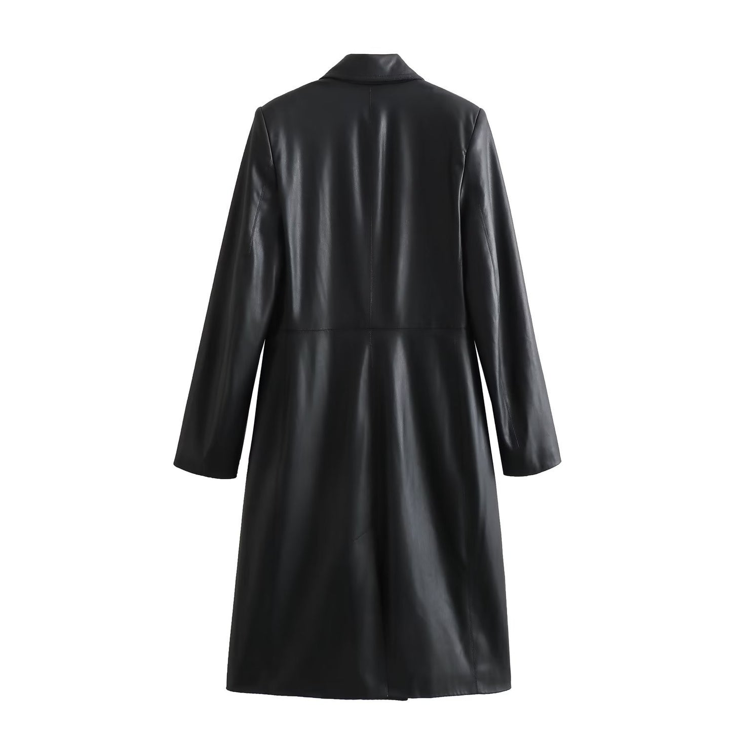 Casual Imitation Long Wrap Leather Coat