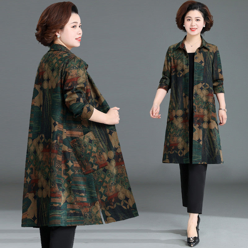 Women's Clothing Spring And Autumn Floral Print Trench Coat