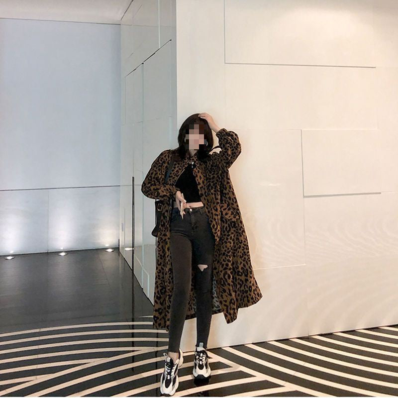 Woman's Mid Length Leopard Print Trench Coat