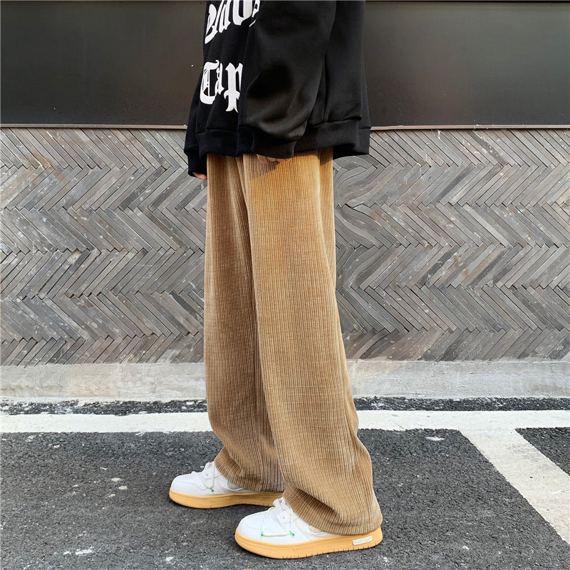 Men's Loose Fit Wide Bottom Corduroy Pants/4 Colors