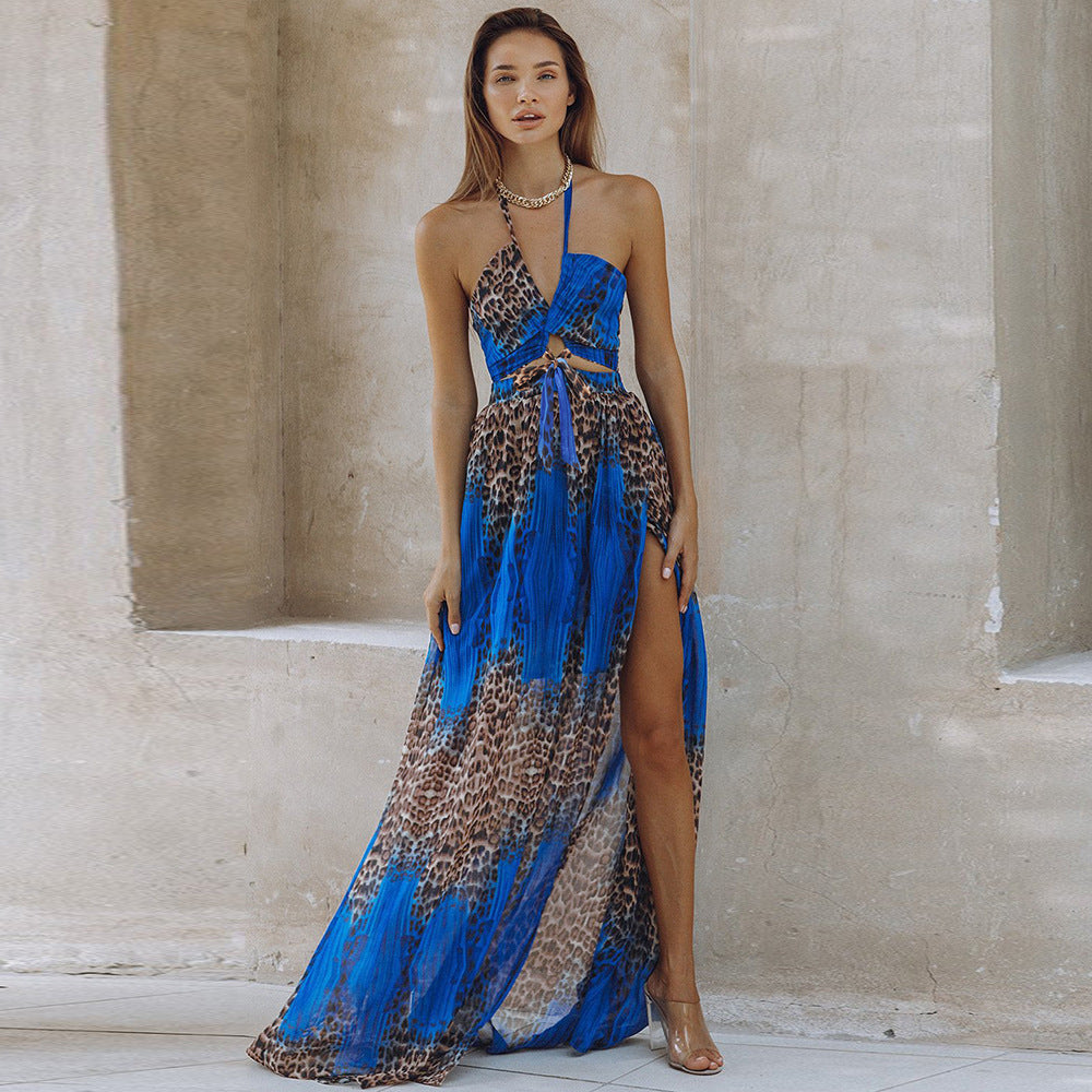 Woman's Leopard Print Backless Bohemian Dress/3 Colors