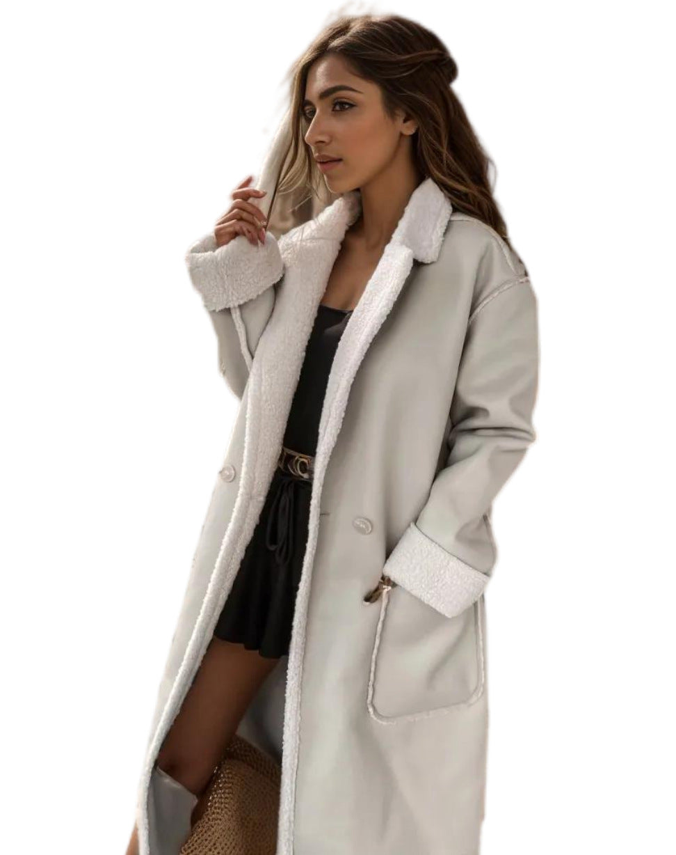 Woman's Leather Thick Trench Coat