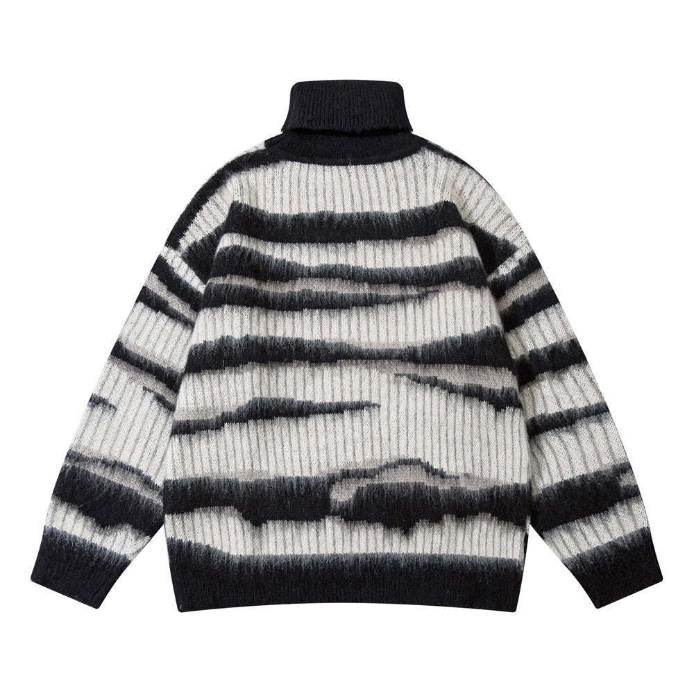 Men's Mohair Long-sleeved Pile Collar Pullover Sweater