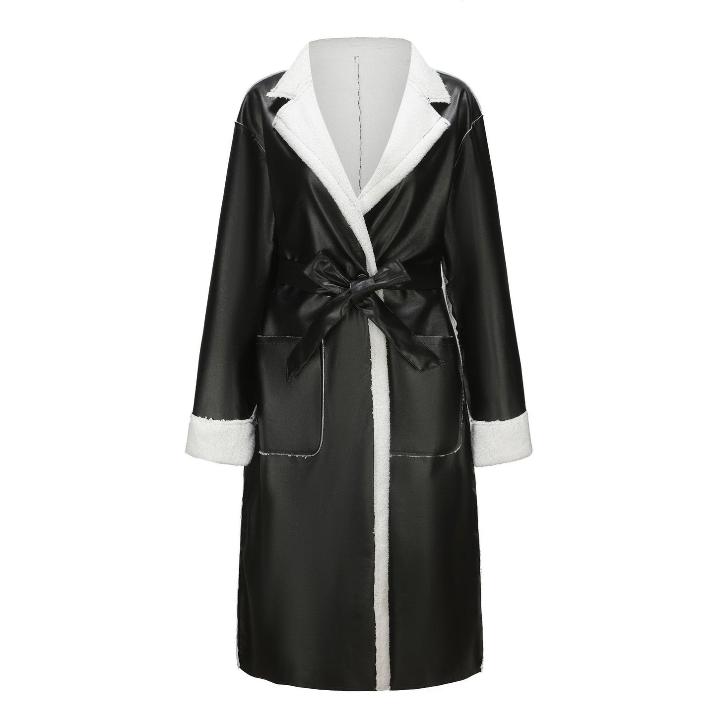 Woman's Leather Thick Trench Coat