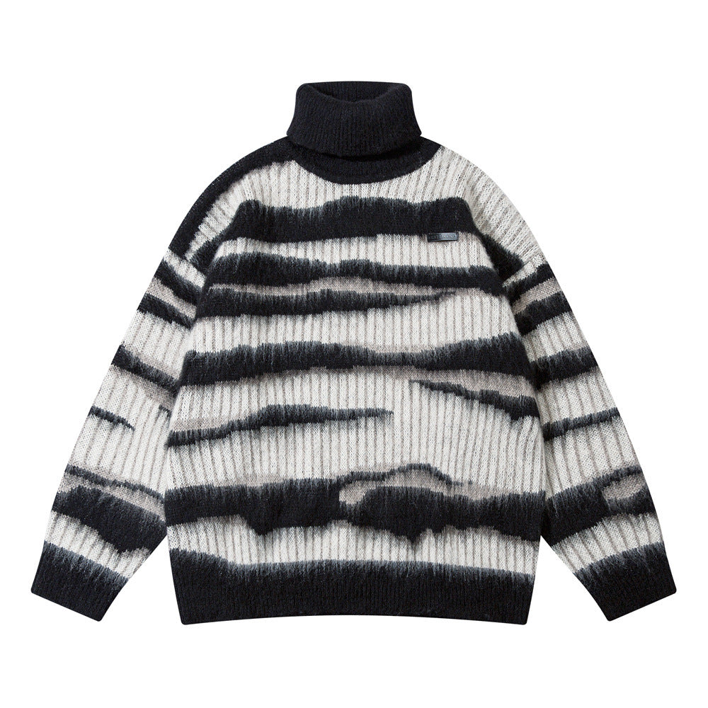 Men's Mohair Long-sleeved Pile Collar Pullover Sweater