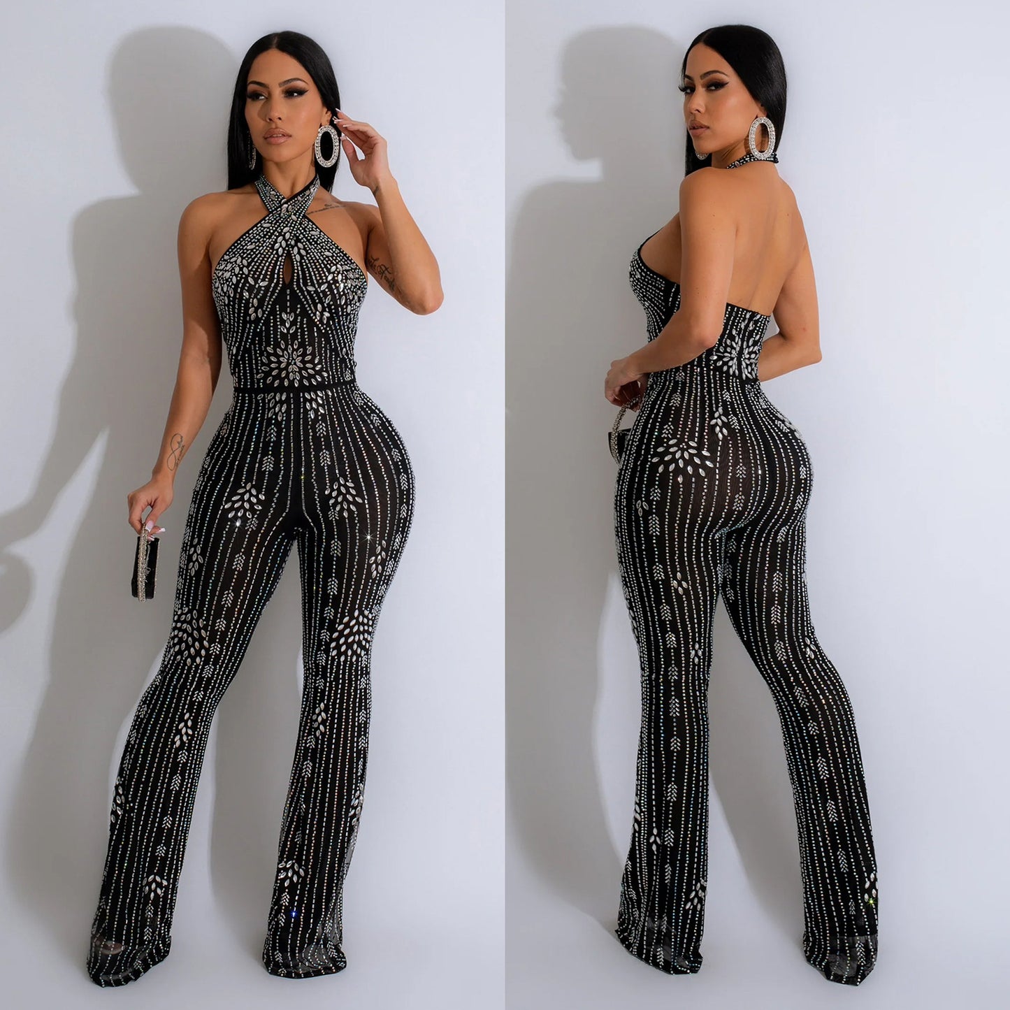 Woman's Rhinestone Halter Jumpsuit/2 Colors