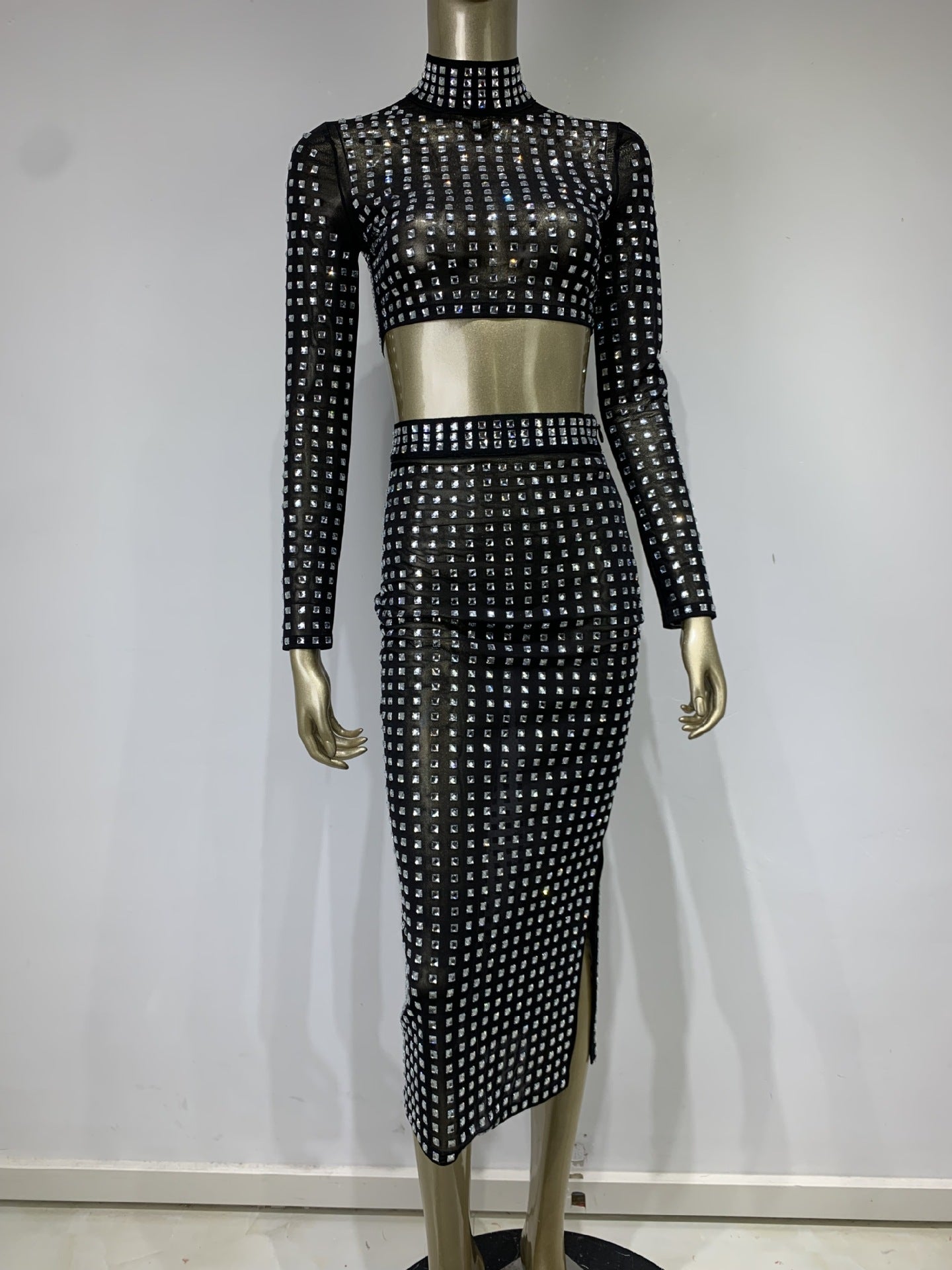 Women's Rivet Elastic Tight Skirt/Top Set/3 Colors