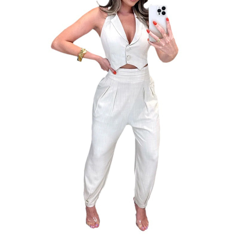 Woman's Sleeveless Vest Pants Suit