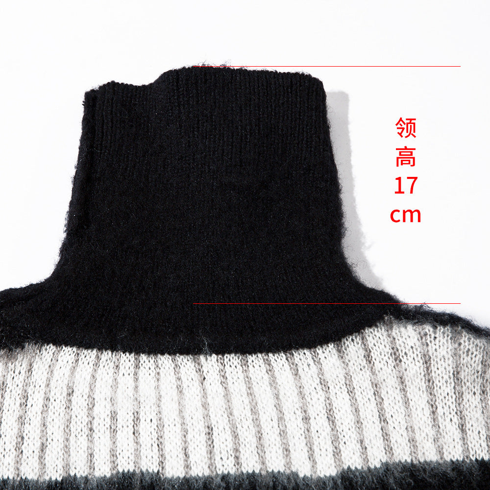 Men's Mohair Long-sleeved Pile Collar Pullover Sweater