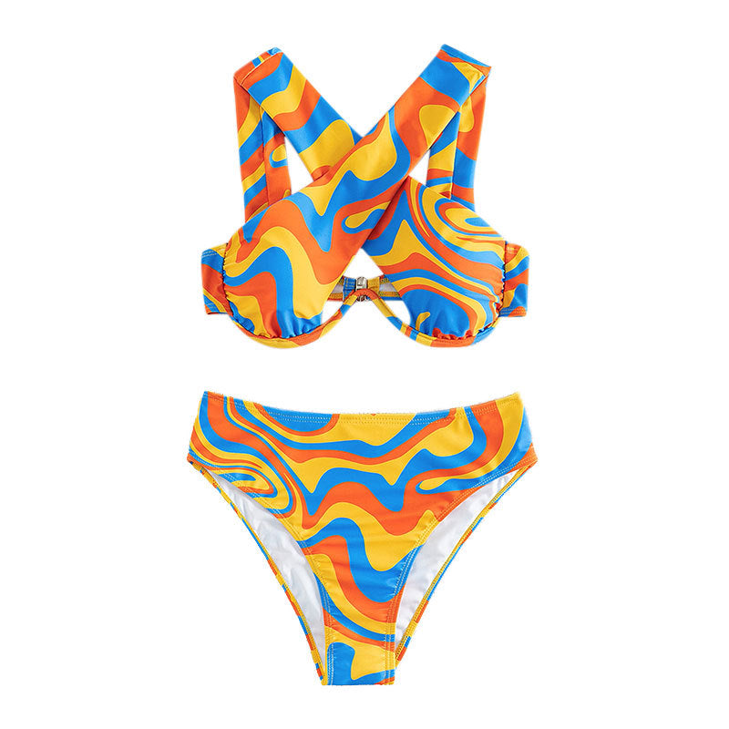 Women's Cross-halter Multi-color Bikini/3 Colors