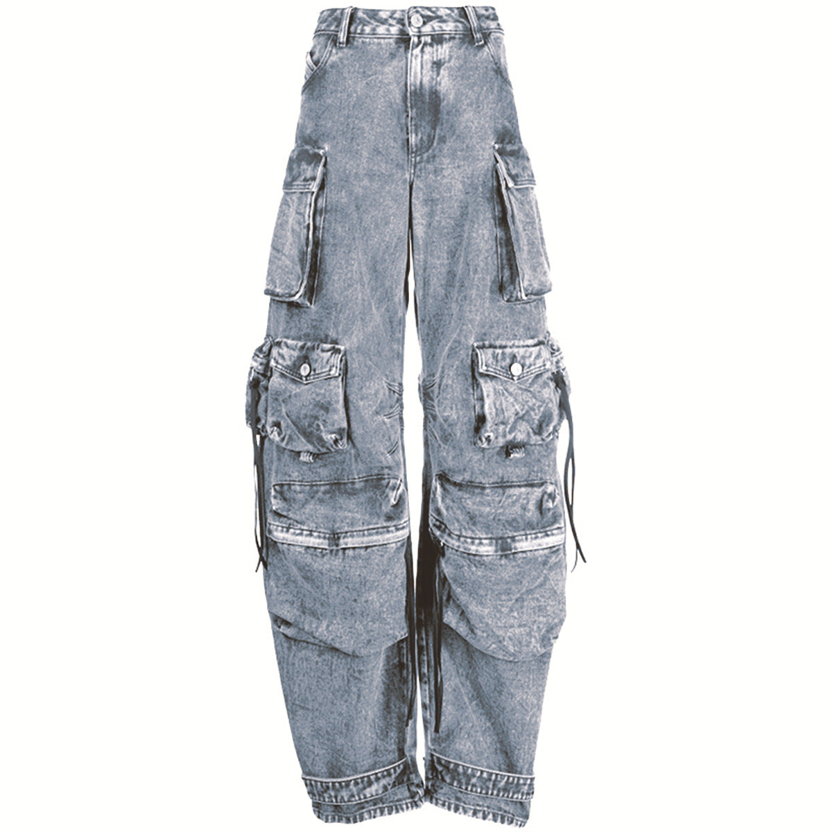 Women's Multi-pocket Washed And Worn Wide-leg Pants