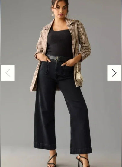 Women's Cropped Style Pocket Wide Leg Jeans/4 Colors