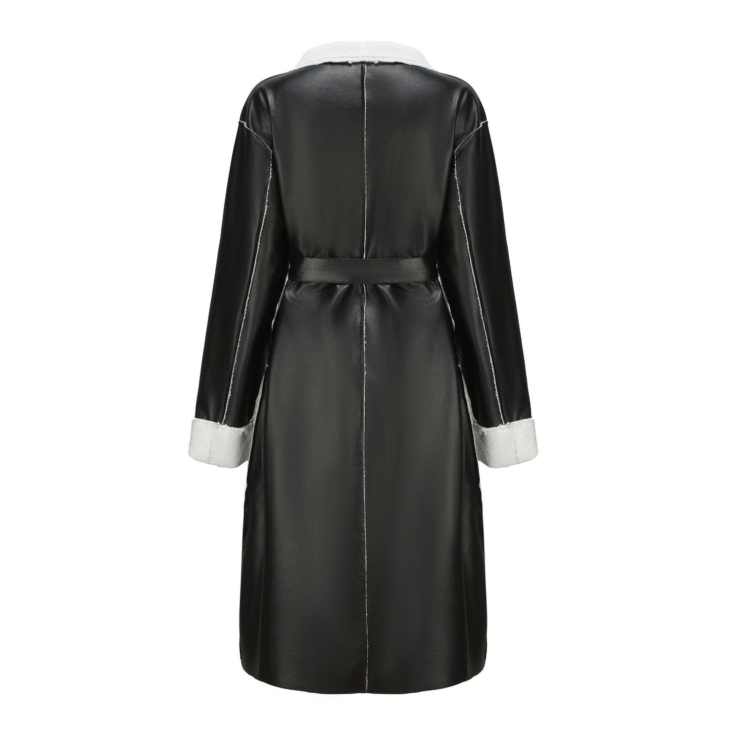 Woman's Leather Thick Trench Coat
