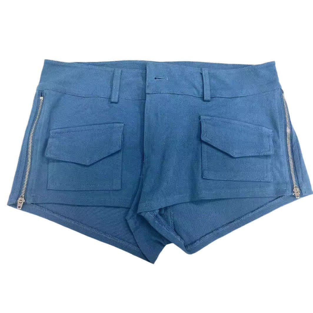 Woman's Slim Fit Denim Zipper Shorts