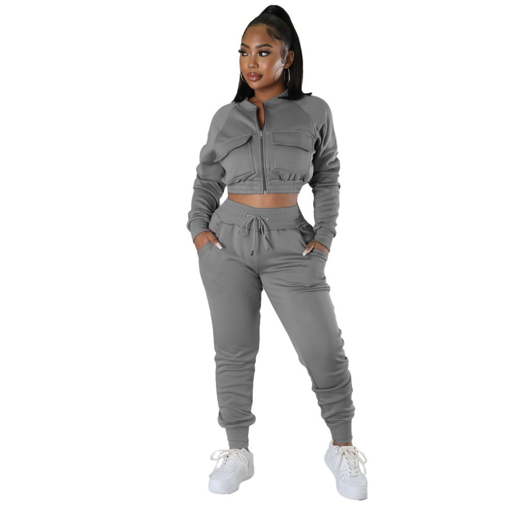 Woman's Cardigan Short Coat/Pants Two-piece Set/4 Colors