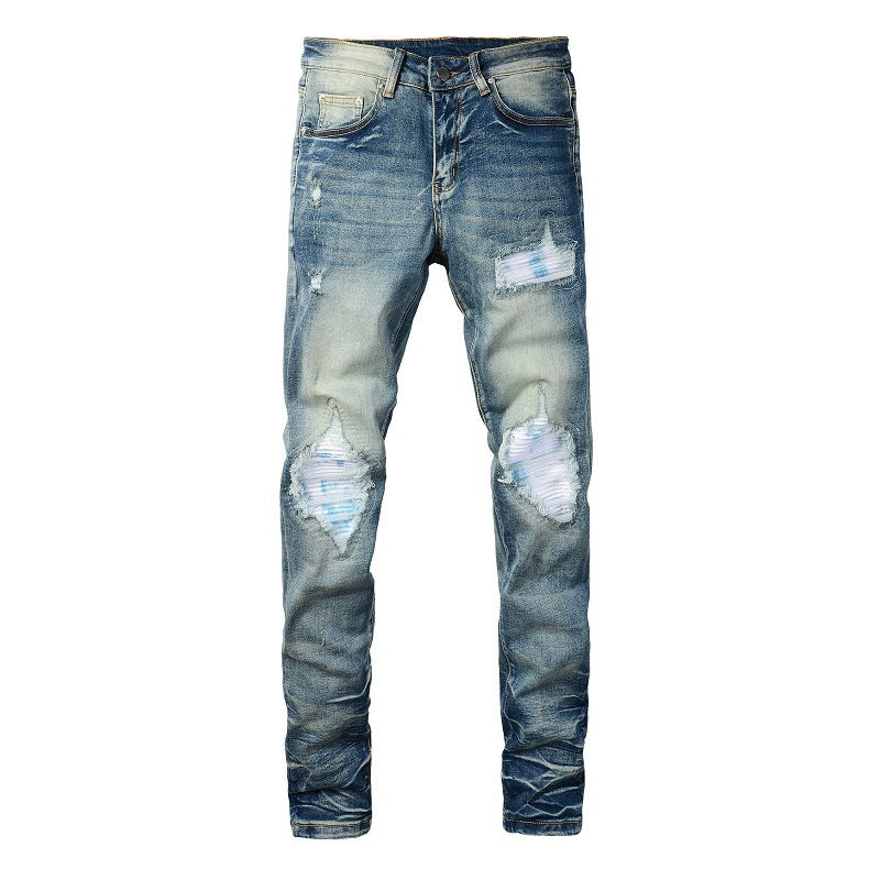 Men's Ripped Patch Denim Jeans